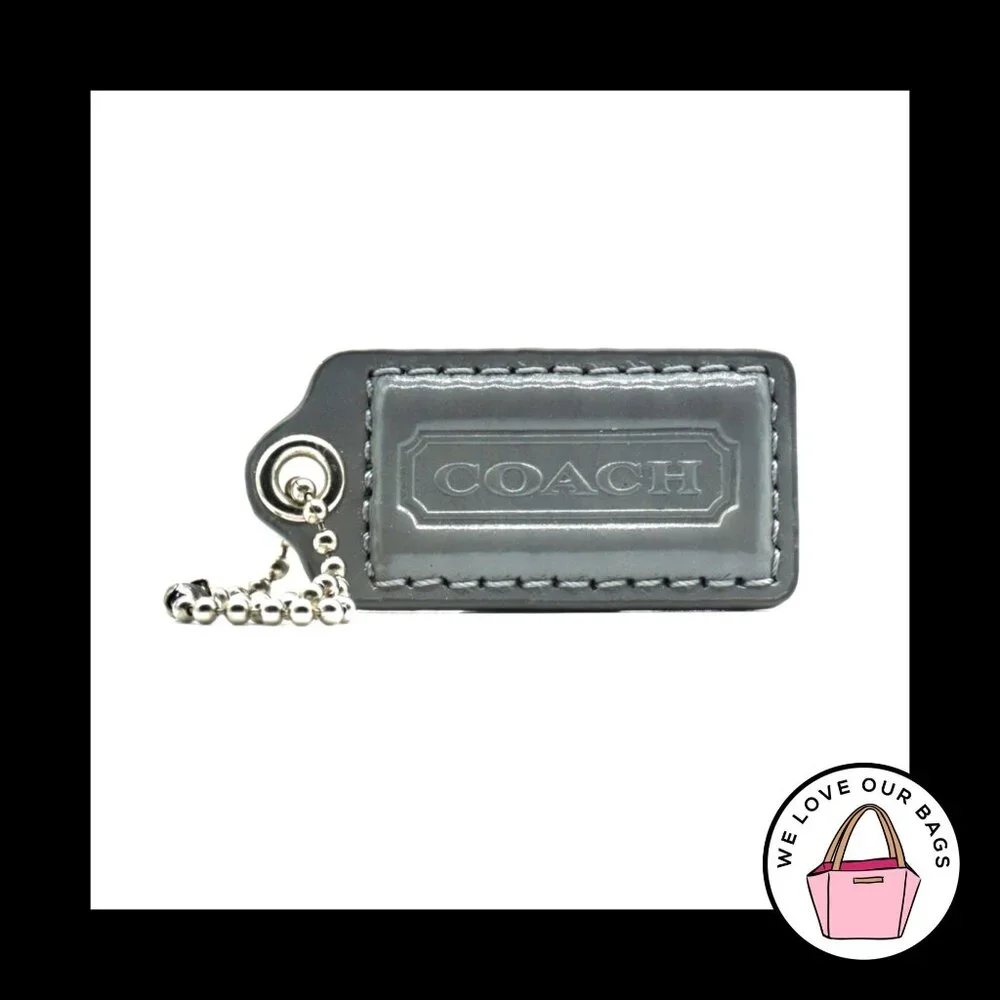2" Medium COACH Gray Leather Nickel Key Fob Bag Charm Keychain Hang Tag